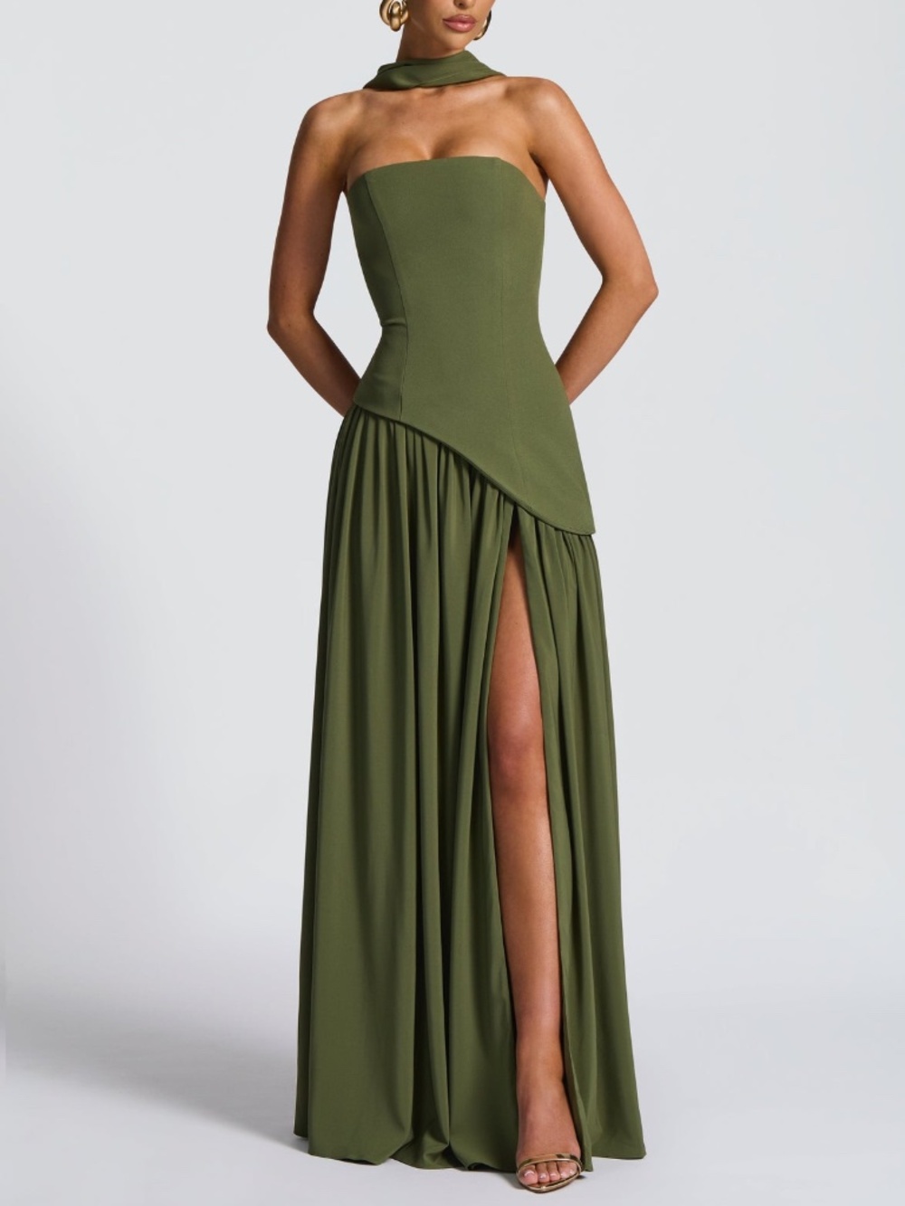 Babyboo Fashion Maliyah Maxi Dress NWT Khaki Corset Wedding Guest Formal M - Picture 8 of 16